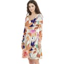 Abstract Floral Background Long Sleeve V-neck skater dress with Pockets View2