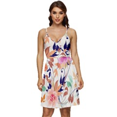 Abstract Floral Background V-neck Pocket Summer Dress 