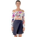 Abstract Floral Background Long Sleeve Off Shoulder Crop Top View1
