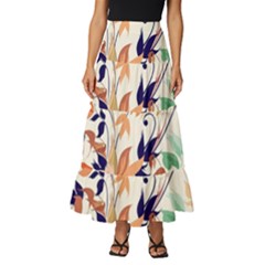 Abstract Floral Background Tiered Ruffle Maxi Skirt