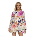Abstract Floral Background Round Neck Long Sleeve Bohemian Style Chiffon Mini Dress View1