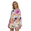 Abstract Floral Background Round Neck Long Sleeve Bohemian Style Chiffon Mini Dress View2