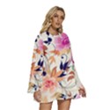 Abstract Floral Background Round Neck Long Sleeve Bohemian Style Chiffon Mini Dress View3