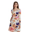 Abstract Floral Background Long Sleeve Knee Length Skater Dress With Pockets View1