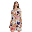 Abstract Floral Background Long Sleeve Knee Length Skater Dress With Pockets View3