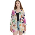 Abstract Floral Background Open Front 3/4 Sleeve Batwing Chiffon Cardigan Kimono View1