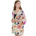 Abstract Floral Background Open Front 3/4 Sleeve Batwing Chiffon Cardigan Kimono View2
