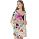Abstract Floral Background Open Front 3/4 Sleeve Batwing Chiffon Cardigan Kimono View3