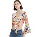 Abstract Floral Background Trumpet Sleeve Cropped Top View2