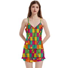 Abstract-background V-neck Satin Loungewear Set