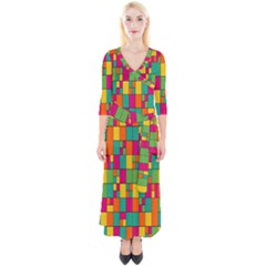 Abstract-background Quarter Sleeve Wrap Maxi Dress