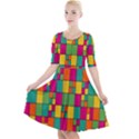 Abstract-background Quarter Sleeve A-Line Dress With Pockets View1