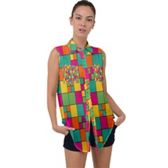 Abstract-background Sleeveless Chiffon Button Shirt