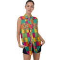 Abstract-background Sleeveless Chiffon Button Shirt View1
