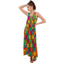 Abstract-background V-neck Chiffon Maxi Dress