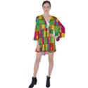 Abstract-background V-Neck Flare Sleeve Mini Dress View1