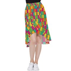 Abstract-background Frill Hi Low Chiffon Skirt