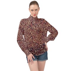 Human Spider Mutant Creatures Motif Random Pattern High Neck Long Sleeve Chiffon Top