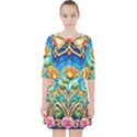 Roses Floral Stained Glass Vibrant Quarter Sleeve Pocket Dress View1