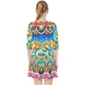 Roses Floral Stained Glass Vibrant Quarter Sleeve Pocket Dress View2