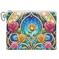 Roses Floral Stained Glass Vibrant Canvas Cosmetic Bag (xxl)