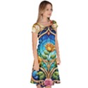 Roses Floral Stained Glass Vibrant Classic Short Sleeve Dress View3