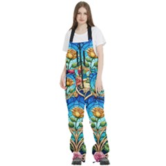 Roses Floral Stained Glass Vibrant Women s Front Zip Ski And Snowboard Bib Pants