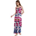 Fantasy Pink Flowers Stained Glass Spaghetti Top Long Pants Satin Pajamas Set View2