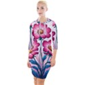 Fantasy Pink Flowers Stained Glass Quarter Sleeve Hood Bodycon Dress View1