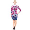 Fantasy Pink Flowers Stained Glass Quarter Sleeve Hood Bodycon Dress View2