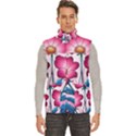 Fantasy Pink Flowers Stained Glass Men s High Neck Button Up Puffer Vest View1