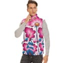 Fantasy Pink Flowers Stained Glass Men s High Neck Button Up Puffer Vest View2