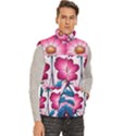 Fantasy Pink Flowers Stained Glass Men s High Neck Button Up Puffer Vest View3