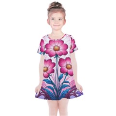 Fantasy Pink Flowers Stained Glass Kids  Simple Cotton Dress
