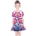 Fantasy Pink Flowers Stained Glass Kids  Simple Cotton Dress View1