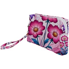 Fantasy Pink Flowers Stained Glass Wristlet Pouch Bag (small)
