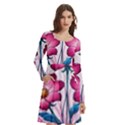 Fantasy Pink Flowers Stained Glass Long Sleeve Knee Length Skater Dress With Pockets View2