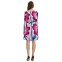 Fantasy Pink Flowers Stained Glass Long Sleeve Knee Length Skater Dress With Pockets View4
