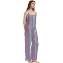 Broken TV Screen Pastel Stripe Spaghetti Top Long Pants Satin Pajamas Set View3