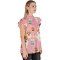 Corgi Bubble Boba Tea Pink Pattern Ruffle Collar Short Sleeve Chiffon Top View3