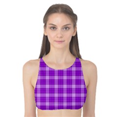 Purple Plaid Tartan 3 Tank Bikini Top