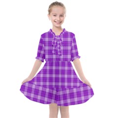 Purple Plaid Tartan 3 Kids  All Frills Chiffon Dress