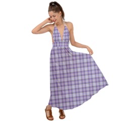 Purple Plaid Tartan 2 Backless Maxi Beach Dress