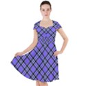 Blue Tartan Plaid 1 Diagonal Cap Sleeve Midi Dress With Pockets View1