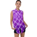 Purple Plaid Tartan 3 Diagonal (2) Sleeveless Chiffon Button Shirt View1