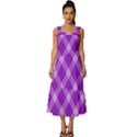 Purple Plaid Tartan 3 Diagonal (2) Square Neckline Tiered Midi Dress View1