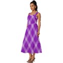 Purple Plaid Tartan 3 Diagonal (2) Square Neckline Tiered Midi Dress View2