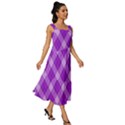 Purple Plaid Tartan 3 Diagonal (2) Square Neckline Tiered Midi Dress View3