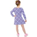Purple Plaid Tartan 2 Diagonal Kids  Long Sleeve Velvet Dress View2