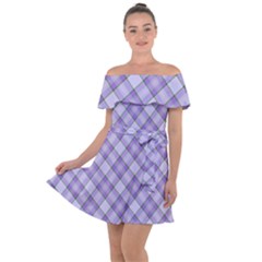 Purple Plaid Tartan 2 Diagonal Off Shoulder Velour Dress